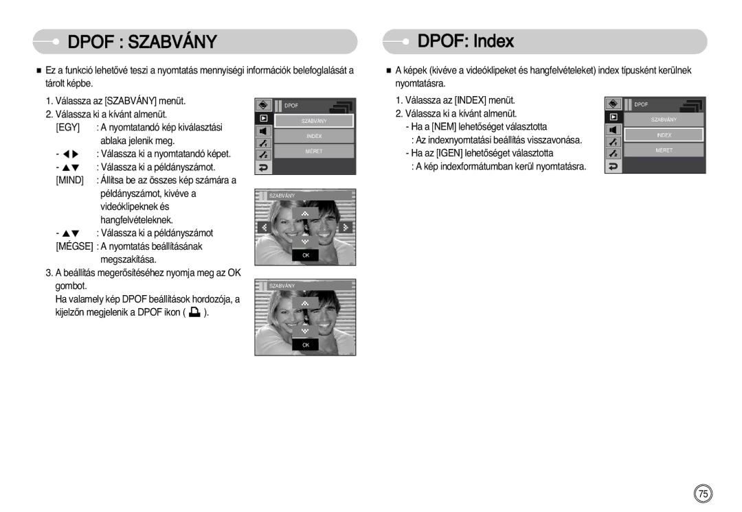 Samsung EC-I7ZZZSBG/E1, EC-I7ZZZBBA/FR, EC-I7ZZZBBA/DE, EC-I7ZZZSBB/DE, EC-I7ZZZSBB/FR, EC-I7ZZZBBA/NL manual Dpof Index, Egy 