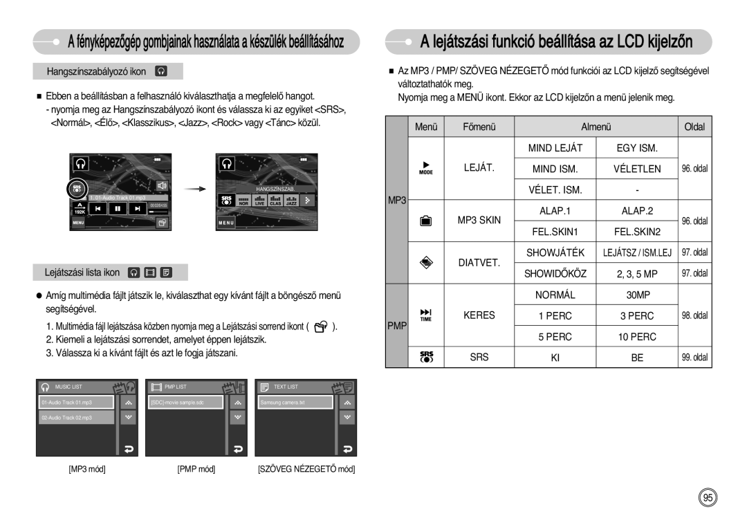 Samsung EC-I7ZZZBBA/FI manual Mind Leját EGY ISM, Leját Mind ISM Véletlen, MP3 VÉLET. ISM ALAP.1 ALAP.2, Showidãköz, Keres 