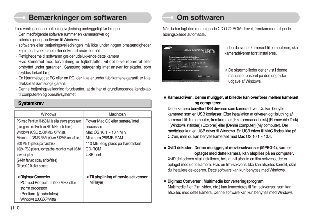 Samsung EC-I7ZZZBBB/E2, EC-I7ZZZBBC/E2, EC-I7ZZZSBC/E2, EC-I7ZZZBBA/DE manual Bemærkninger om softwaren, Om softwaren, Cd-Rom 