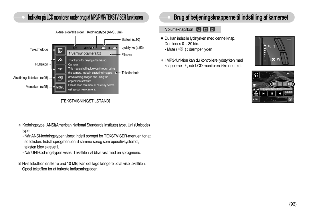 Samsung EC-I7ZZZSBB/E2, EC-I7ZZZBBC/E2 manual Brug af betjeningsknapperne til indstilling af kameraet, Tekstvisningstilstand 