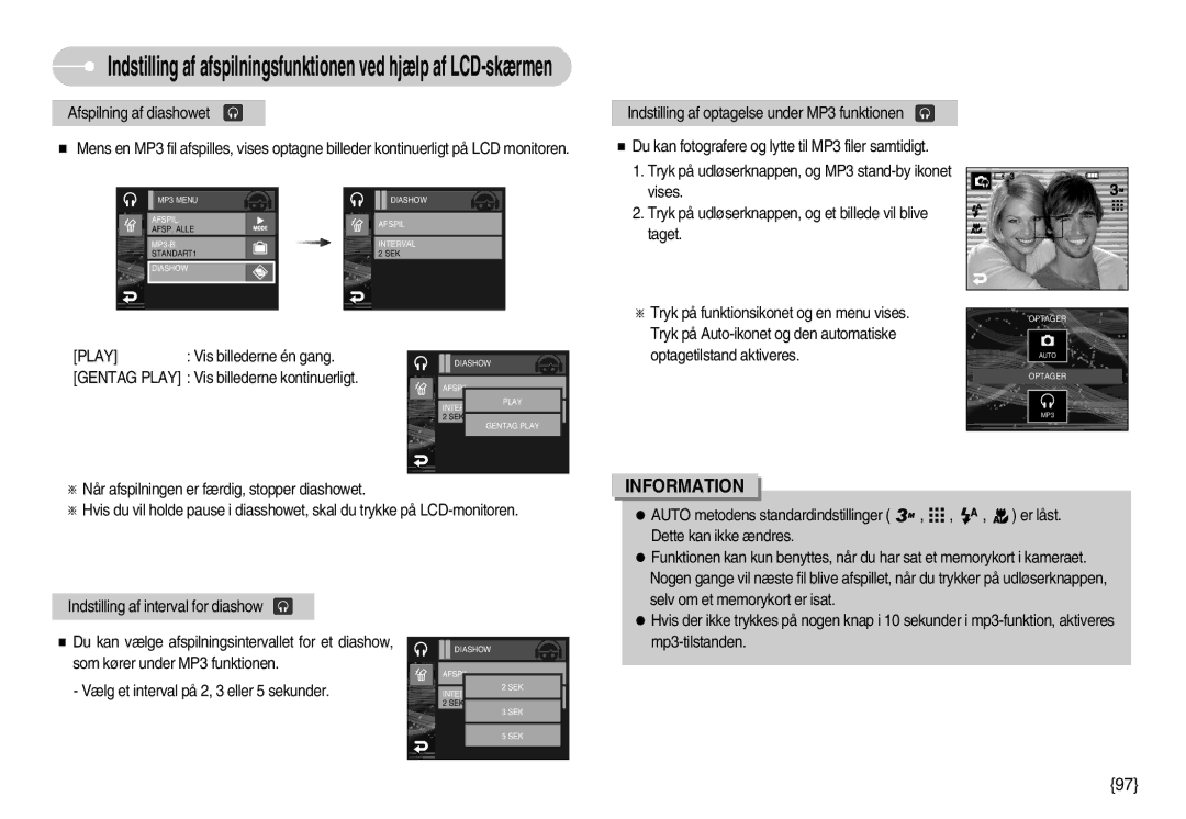 Samsung EC-I7ZZZBBA/DE, EC-I7ZZZBBC/E2, EC-I7ZZZSBC/E2, EC-I7ZZZSBB/DE, EC-I7ZZZSBA/FI manual Optagetilstand aktiveres 