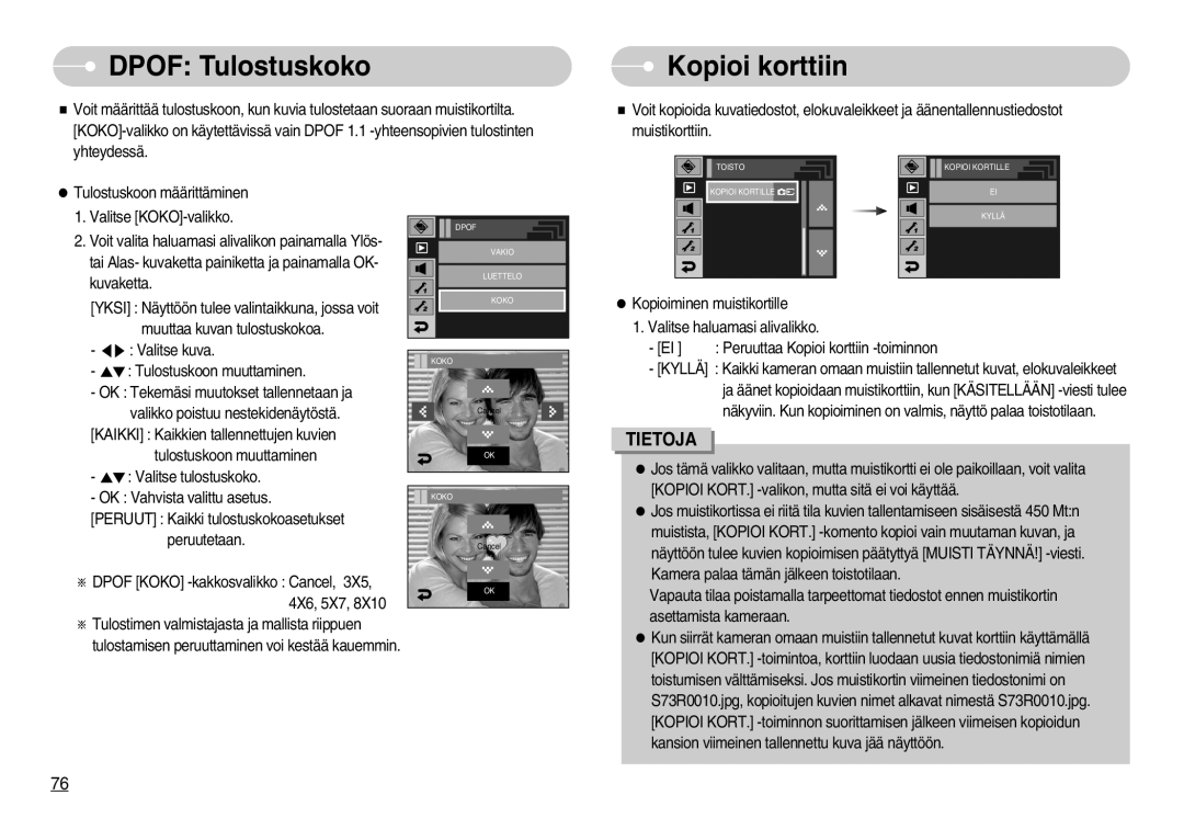 Samsung EC-I7ZZZBBA/FI, EC-I7ZZZBBC/E2, EC-I7ZZZSBC/E2, EC-I7ZZZBBA/DE, EC-I7ZZZSBB/DE Dpof Tulostuskoko, Kopioi korttiin 