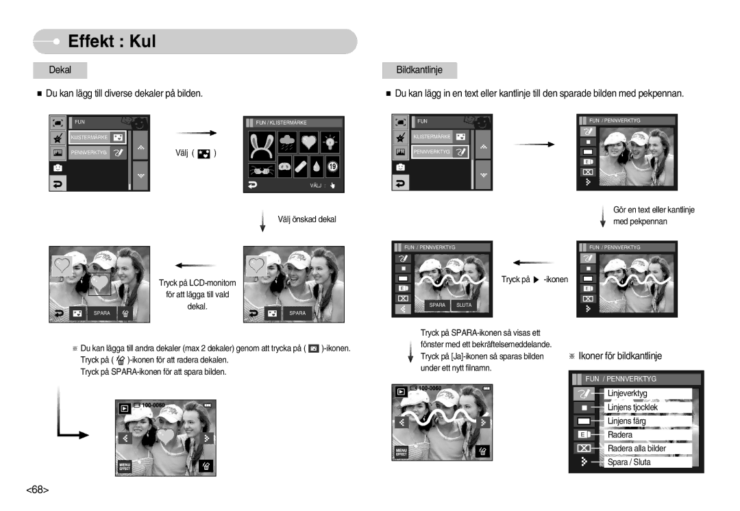 Samsung EC-I7ZZZBBA/FI, EC-I7ZZZBBC/E2, EC-I7ZZZSBC/E2, EC-I7ZZZBBA/DE, EC-I7ZZZSBB/DE manual Ikoner för bildkantlinje 