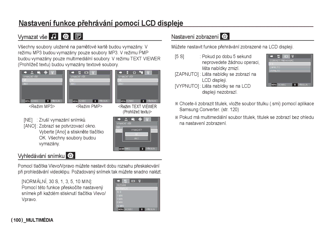 Samsung EC-I80ZZSDA/E3, EC-I80ZZBDA/E3 manual Vymazat vše, Nastavení zobrazení, Vyhledávání snímku 