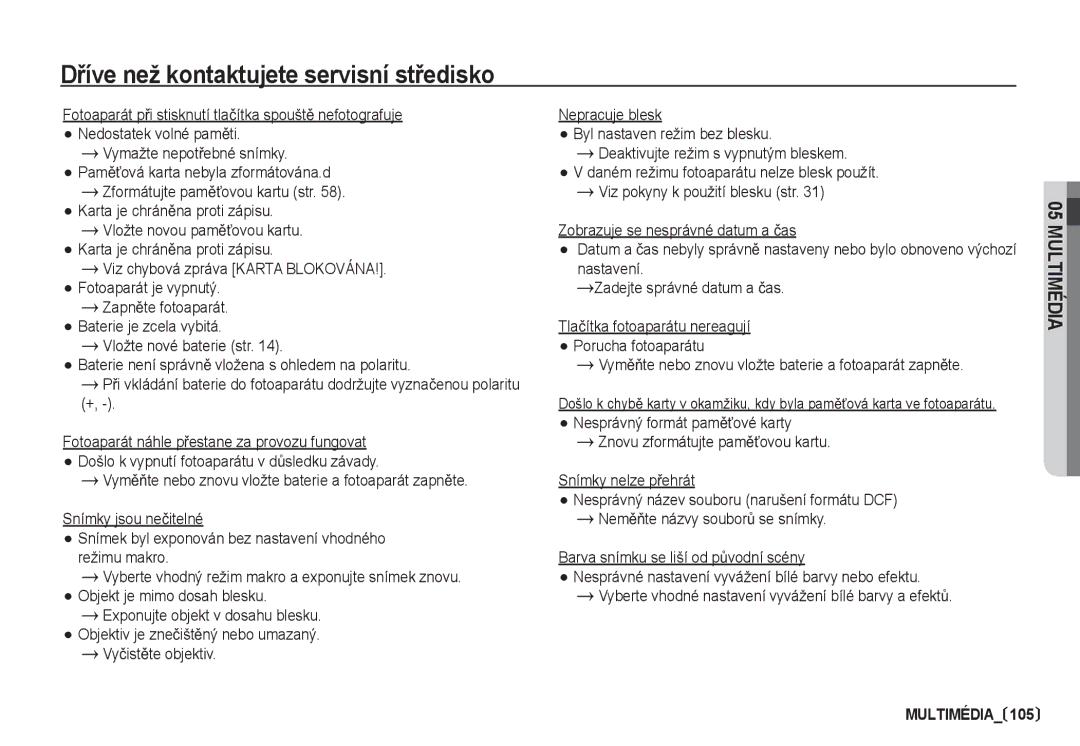 Samsung EC-I80ZZBDA/E3, EC-I80ZZSDA/E3 manual DĜíve než kontaktujete servisní stĜedisko 