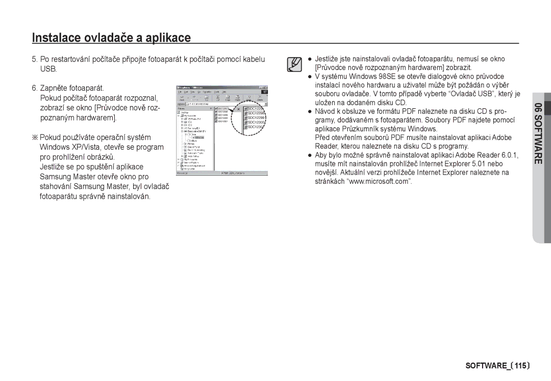 Samsung EC-I80ZZBDA/E3, EC-I80ZZSDA/E3 manual Instalace ovladaþe a aplikace 