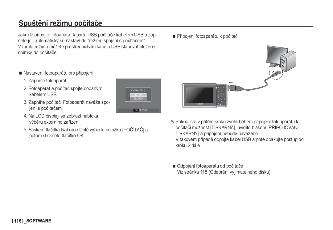 Samsung EC-I80ZZSDA/E3, EC-I80ZZBDA/E3 manual SpuštČní režimu poþítaþe, Tiskárny a pĜipojení nebude navázáno, Kroku 2 dále 