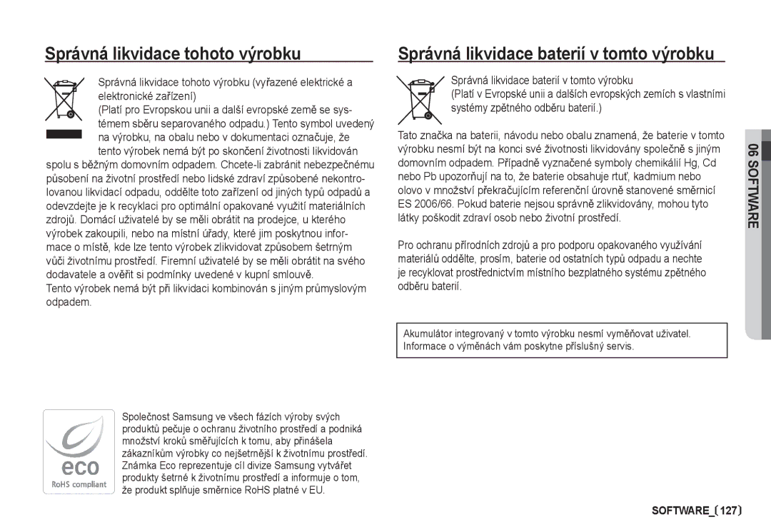 Samsung EC-I80ZZBDA/E3, EC-I80ZZSDA/E3 manual Správná likvidace tohoto výrobku, Správná likvidace baterií v tomto výrobku 