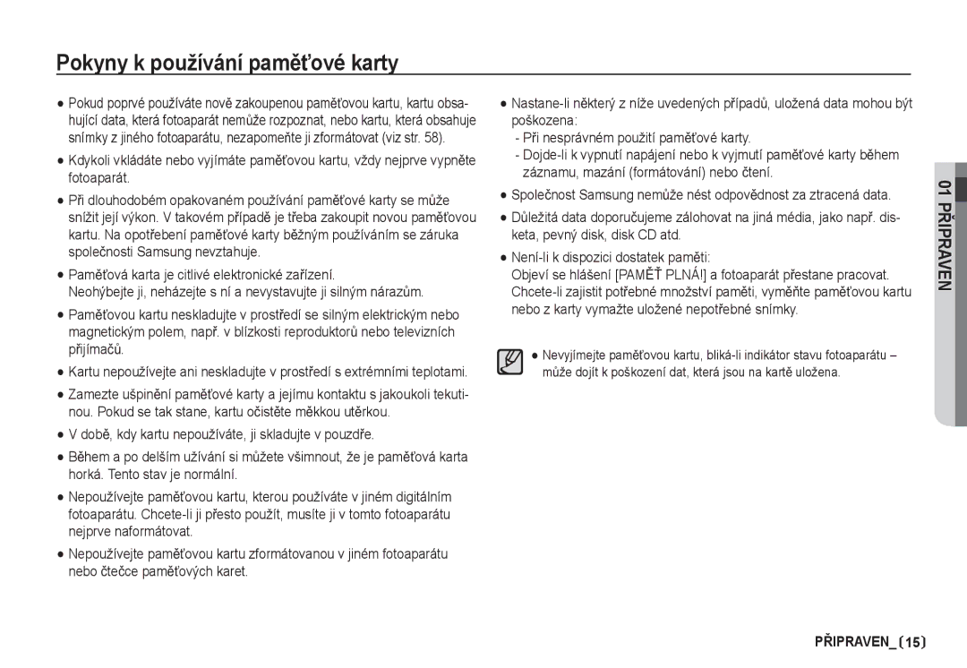 Samsung EC-I80ZZBDA/E3, EC-I80ZZSDA/E3 manual Pokyny k používání pamČĢové karty 