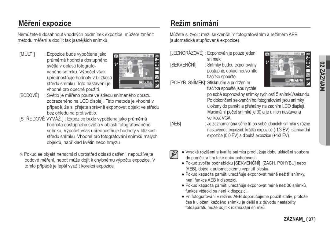 Samsung EC-I80ZZBDA/E3, EC-I80ZZSDA/E3 manual MČĜení expozice, Režim snímání 