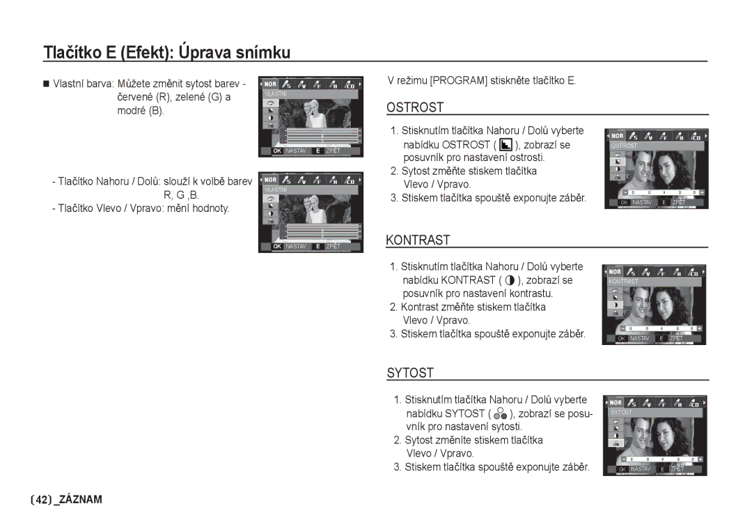 Samsung EC-I80ZZSDA/E3, EC-I80ZZBDA/E3 manual Režimu Program stisknČte tlaþítko E, Vlevo / Vpravo 