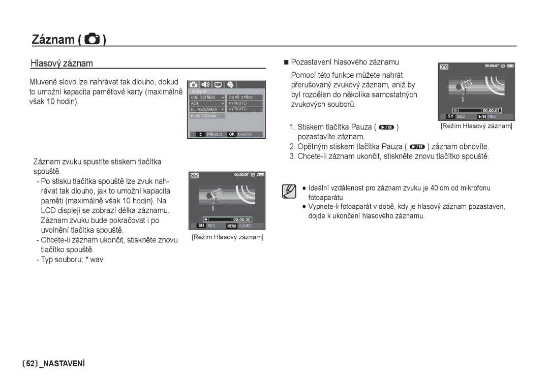 Samsung EC-I80ZZSDA/E3, EC-I80ZZBDA/E3 manual Hlasový záznam 