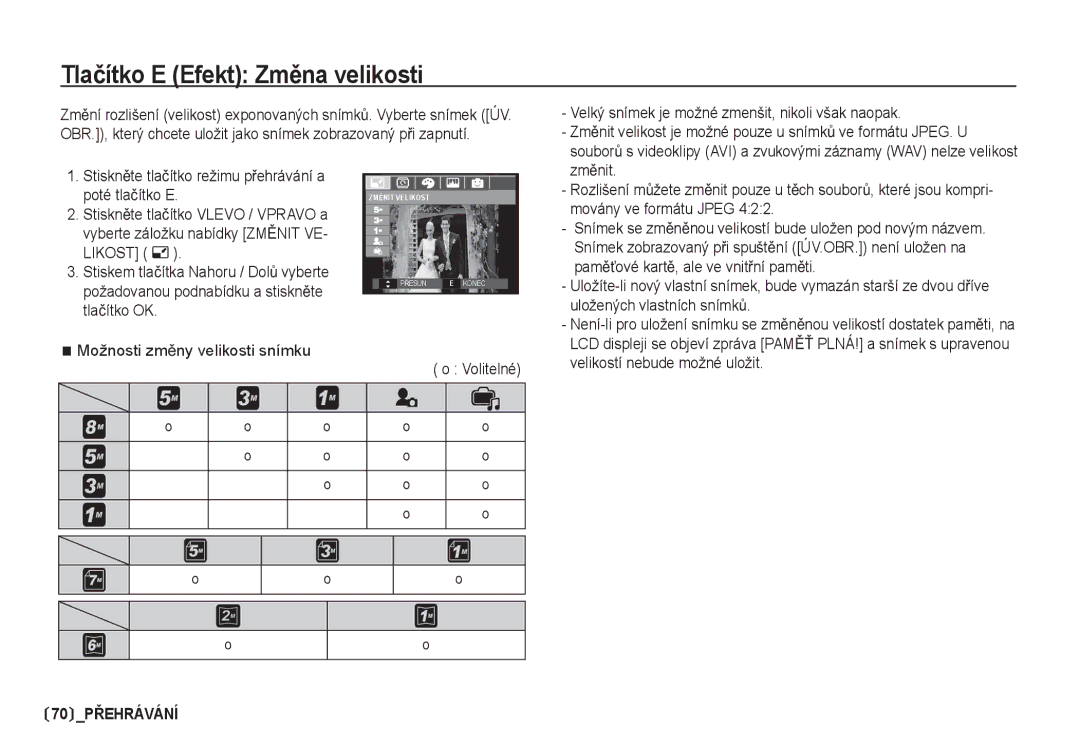 Samsung EC-I80ZZSDA/E3, EC-I80ZZBDA/E3 manual Tlaþítko E Efekt ZmČna velikosti 