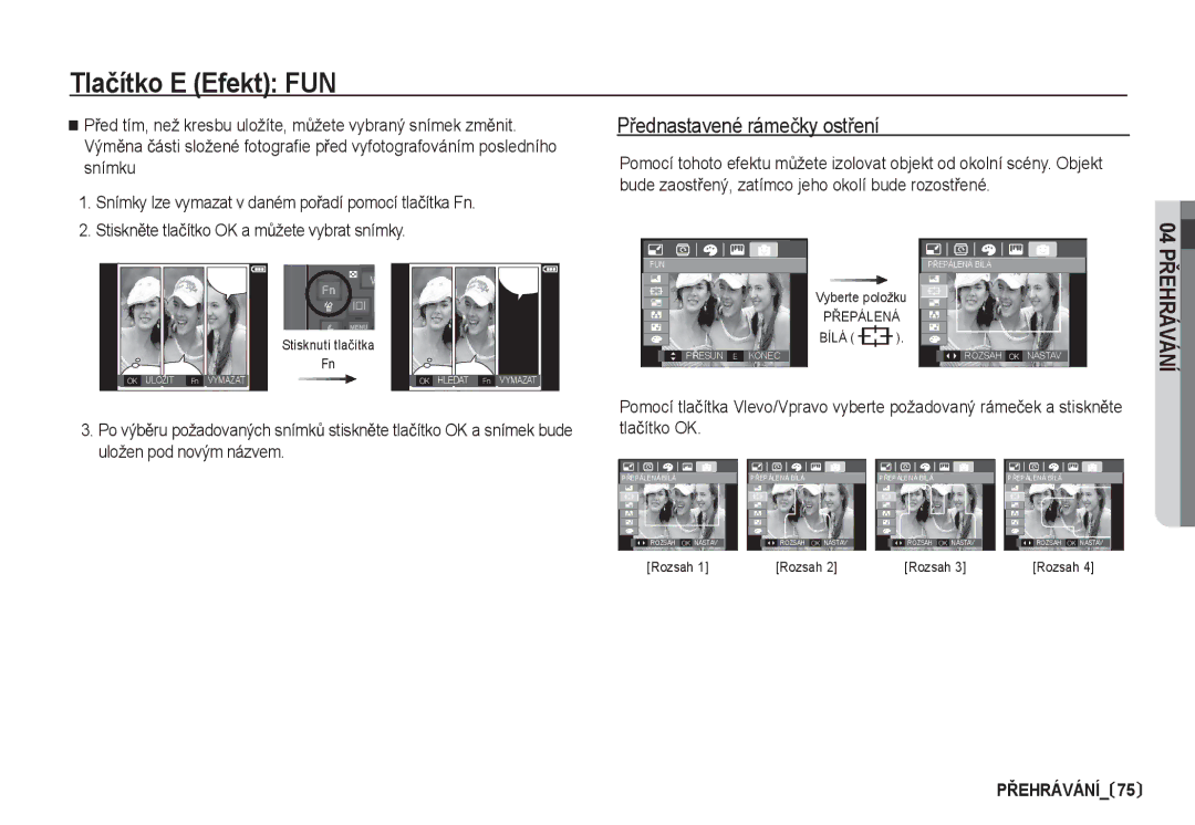 Samsung EC-I80ZZBDA/E3, EC-I80ZZSDA/E3 manual PĜednastavené rámeþky ostĜení 