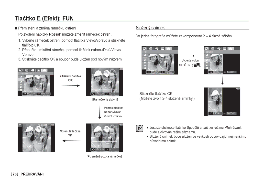 Samsung EC-I80ZZSDA/E3, EC-I80ZZBDA/E3 manual Složený snímek, Do jedné fotografie mĤžete zakomponovat 2 4 rĤzné zábČry 