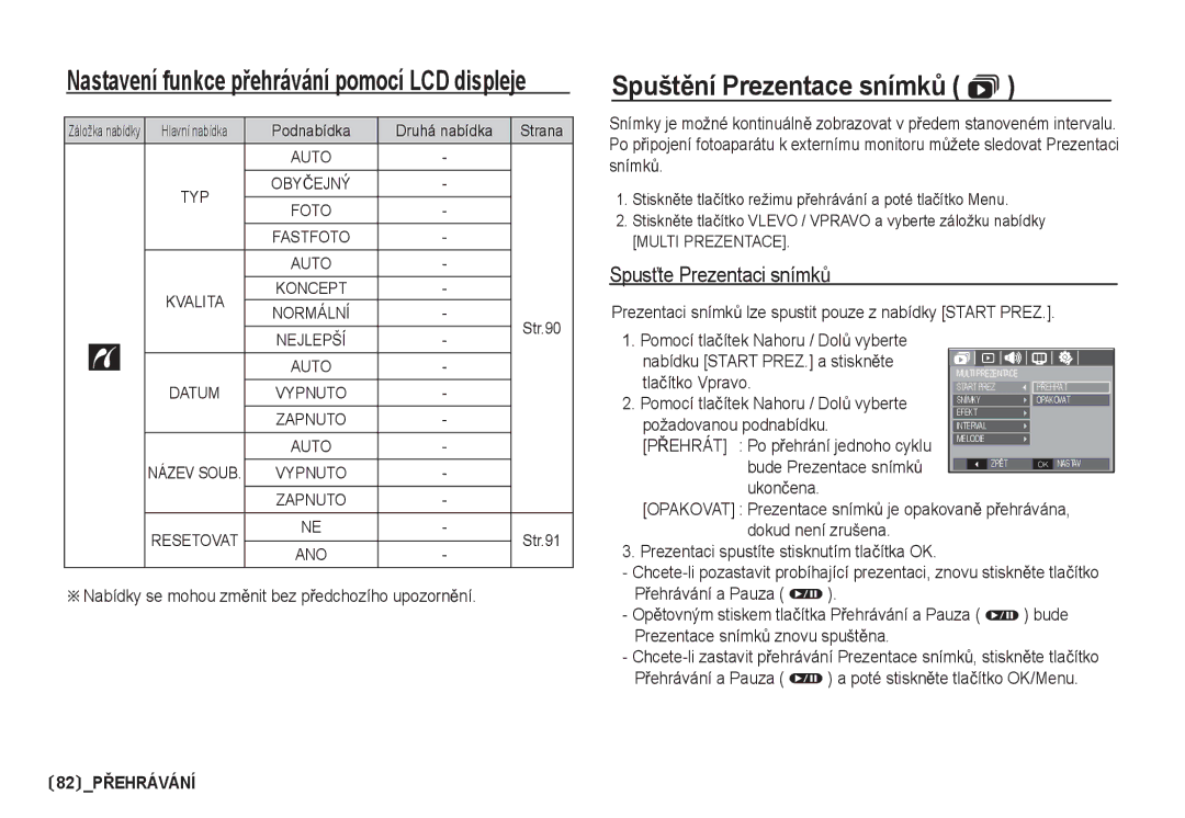 Samsung EC-I80ZZSDA/E3, EC-I80ZZBDA/E3 manual SpuštČní Prezentace snímkĤ , SpusĢte Prezentaci snímkĤ 