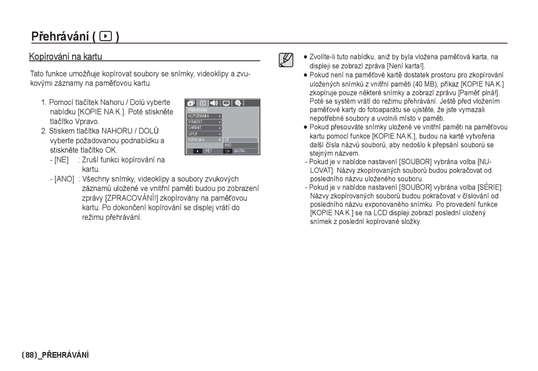 Samsung EC-I80ZZSDA/E3, EC-I80ZZBDA/E3 manual Kopírování na kartu 