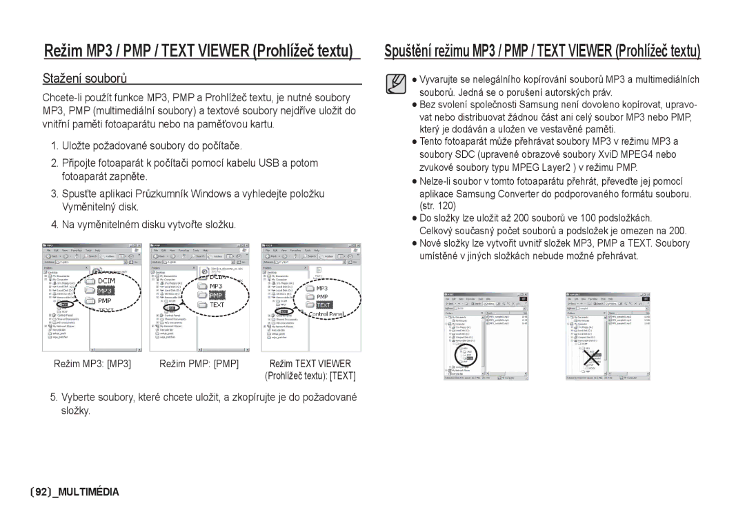 Samsung EC-I80ZZSDA/E3, EC-I80ZZBDA/E3 manual Stažení souborĤ, Režim MP3 MP3 Režim PMP PMP 