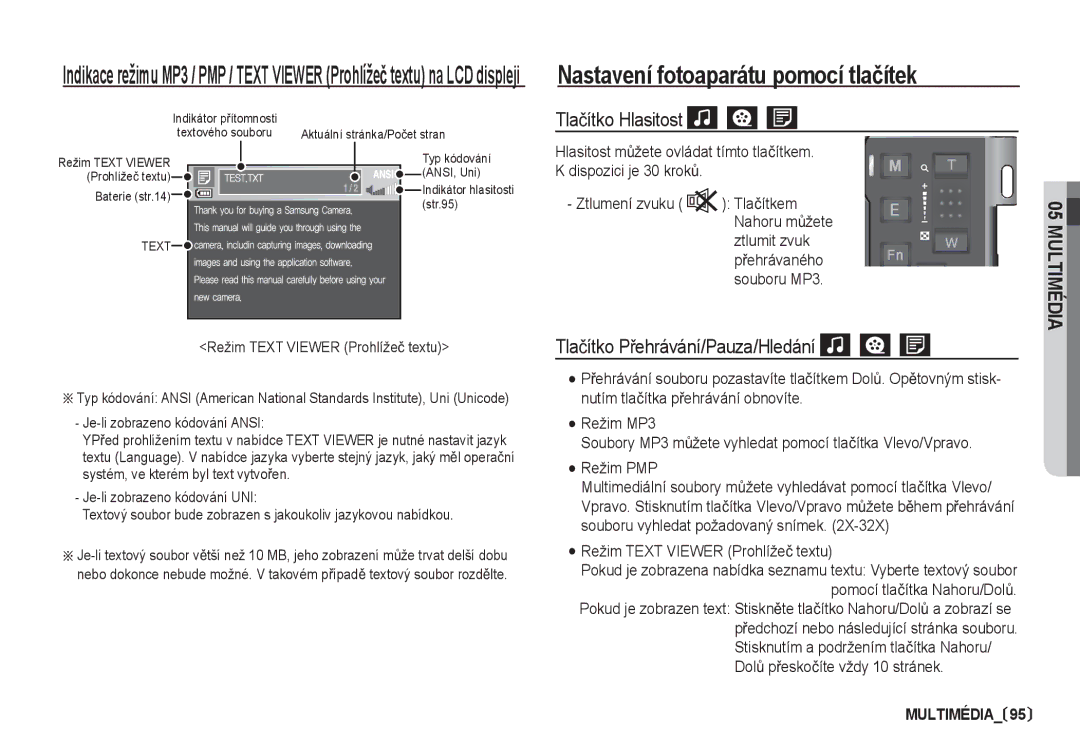 Samsung EC-I80ZZBDA/E3 manual Tlaþítko Hlasitost, Tlaþítko PĜehrávání/Pauza/Hledání, Ztlumit zvuk, PĜehrávaného Souboru MP3 