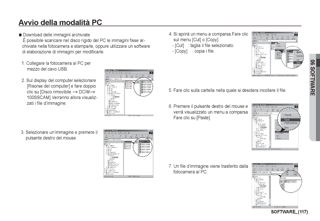 Samsung EC-I80ZZSBA/IT manual Download delle immagini archiviate, Collegare la fotocamera al PC per mezzo del cavo USB, Cut 