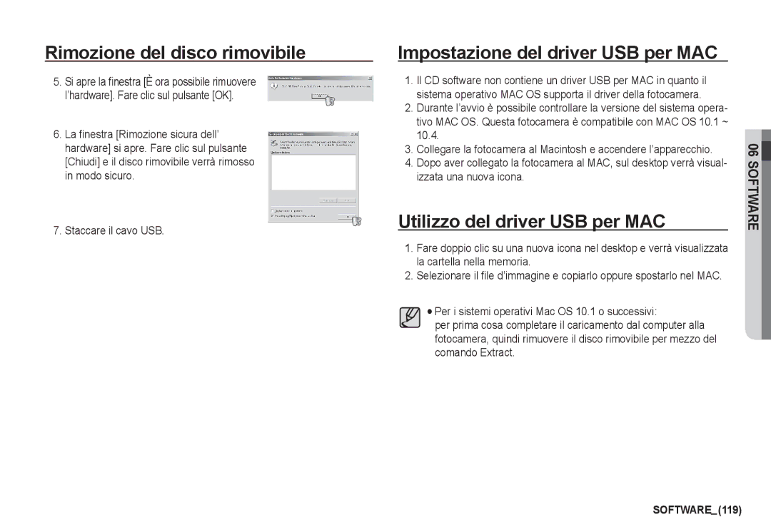 Samsung EC-I80ZZSBA/E2 manual Impostazione del driver USB per MAC, Utilizzo del driver USB per MAC, Staccare il cavo USB 