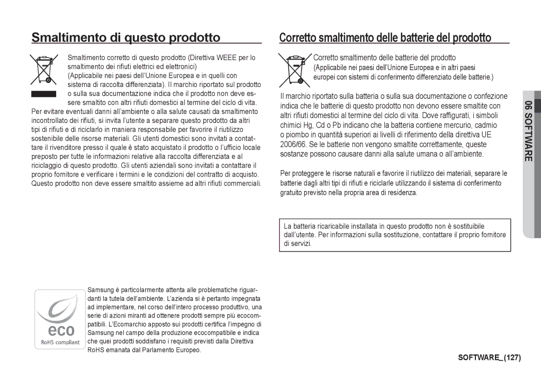 Samsung EC-I80ZZSBA/IT, EC-I80ZZSBA/E2 Smaltimento di questo prodotto, Gratuito previsto nella propria area di residenza 