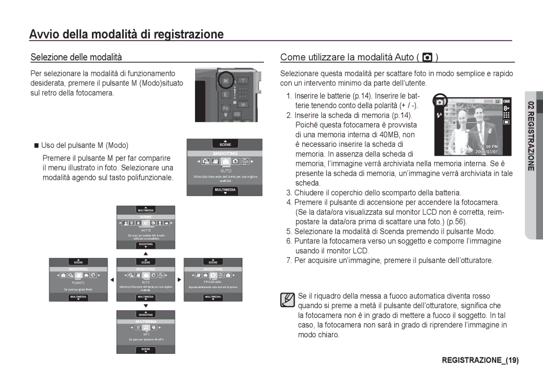 Samsung EC-I80ZZSBA/E2 Avvio della modalità di registrazione, Selezione delle modalità Come utilizzare la modalità Auto Š 