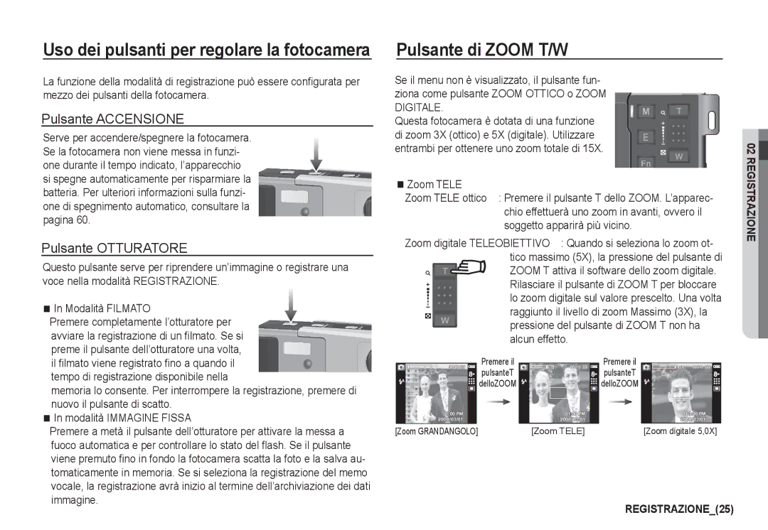 Samsung EC-I80ZZBBC/E1, EC-I80ZZSBA/E2 manual Pulsante di Zoom T/W, Pulsante Accensione, Pulsante Otturatore, Digitale 