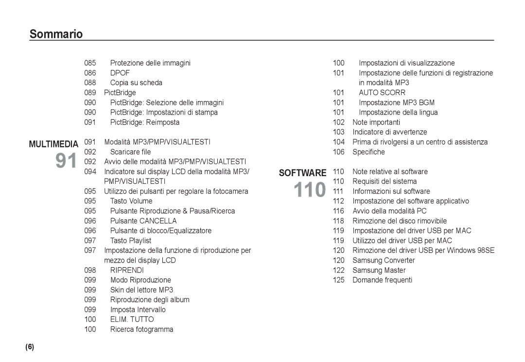 Samsung EC-I80ZZBBA/IT, EC-I80ZZSBA/E2, EC-I80ZZBBA/E2 manual Dpof, Auto Scorr, Pmp/Visualtesti, Riprendi, ELIM. Tutto 