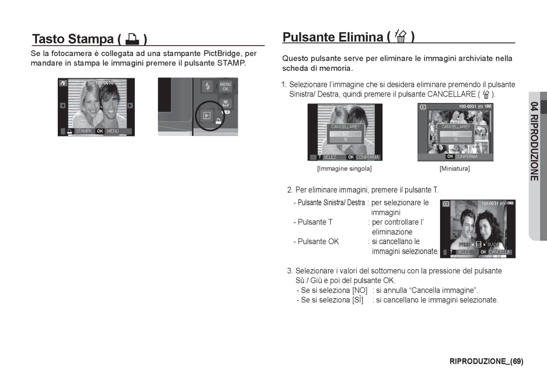 Samsung EC-I80ZZSBA/E2, EC-I80ZZBBA/E2, EC-I80ZZBDA/E3, EC-I80ZZSDA/E3, EC-I80ZZBBB/E1 manual Tasto Stampa », Stampa OK Menu 