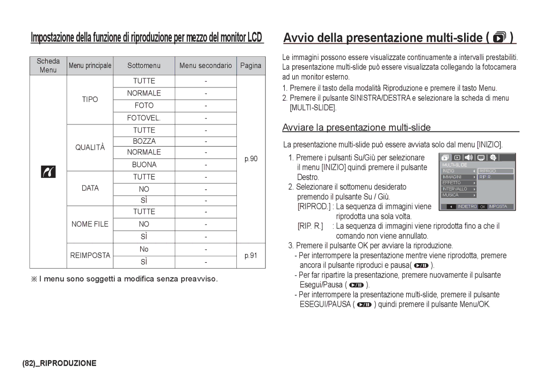 Samsung EC-I80ZZSDA/E3, EC-I80ZZSBA/E2 manual Avvio della presentazione multi-slide , Avviare la presentazione multi-slide 