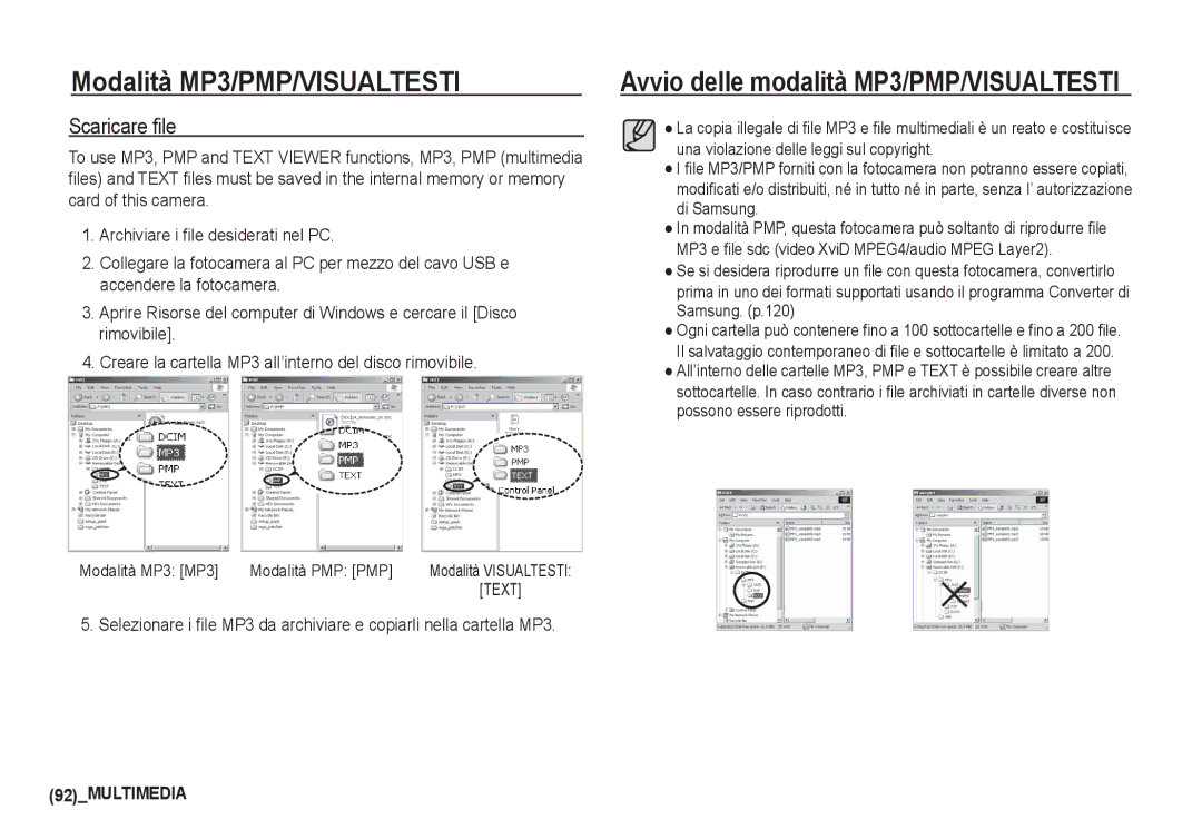 Samsung EC-I80ZZSDA/E3, EC-I80ZZSBA/E2, EC-I80ZZBBA/E2, EC-I80ZZBDA/E3 Scaricare file, Modalità MP3 MP3 Modalità PMP PMP 