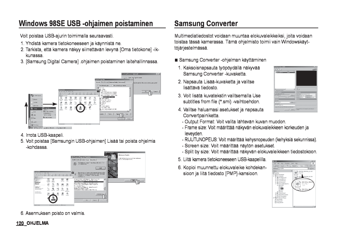 Samsung EC-I80ZZBBA/E2, EC-I80ZZSBA/E2, EC-I80ZZBDA/E3 Samsung Converter, Windows 98SE USB -ohjaimen poistaminen, Ohjelma 
