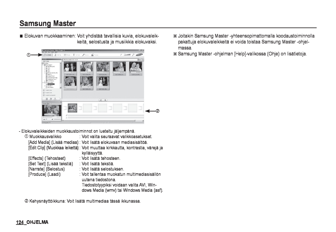 Samsung EC-I80ZZBBA/E2, EC-I80ZZSBA/E2 manual Ohjelma, Ä Samsung Master -ohjelman Help-valikossa Ohje on lisätietoja 