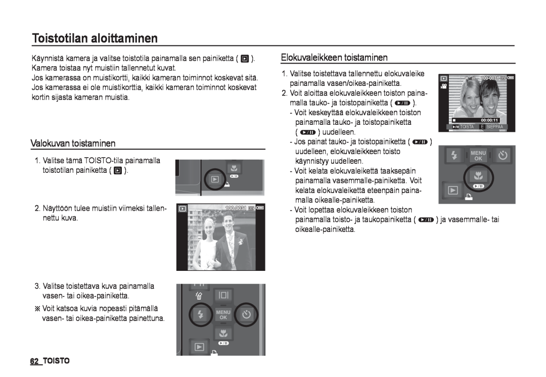 Samsung EC-I80ZZSDA/E3, EC-I80ZZSBA/E2 manual Toistotilan aloittaminen, Valokuvan toistaminen, Elokuvaleikkeen toistaminen 
