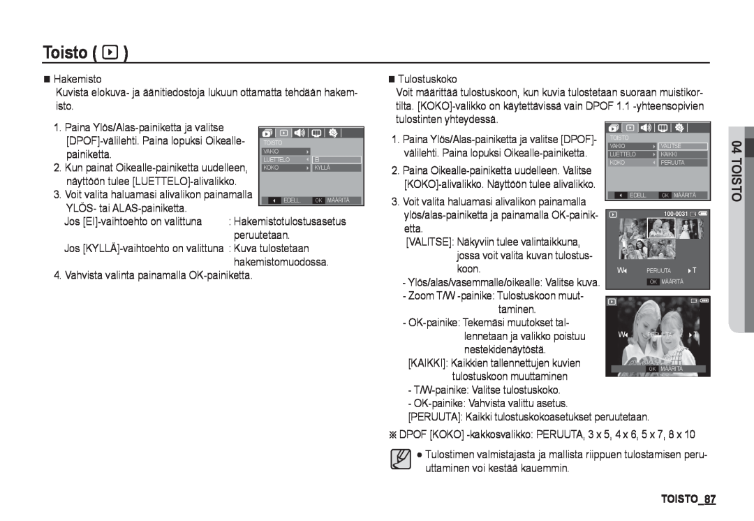 Samsung EC-I80ZZSBA/E2, EC-I80ZZBBA/E2, EC-I80ZZBDA/E3, EC-I80ZZSDA/E3 manual TOISTO87, Toisto à 