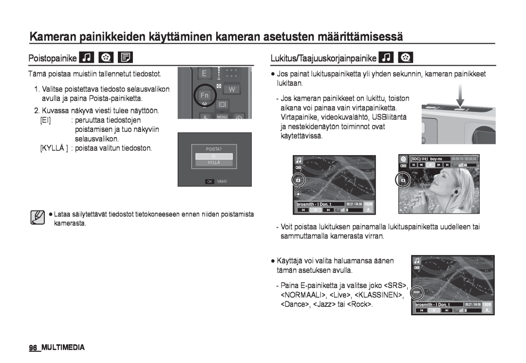 Samsung EC-I80ZZBBA/E2 manual Poistopainike, Multimedia, Kameran painikkeiden käyttäminen kameran asetusten määrittämisessä 