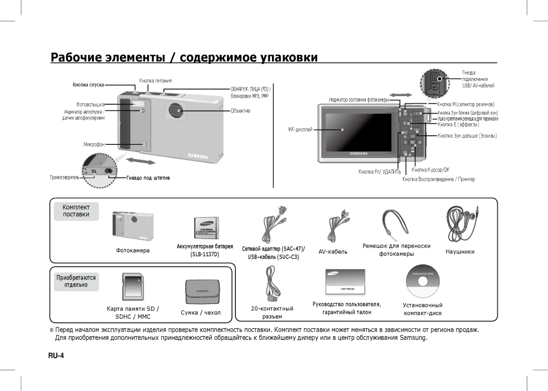 Samsung EC-I80ZZSDA/AS, EC-I80ZZSBA/FR Рабочие элементы / содержимое упаковки, Комплект Поставки, Приобретаются Отдельно 