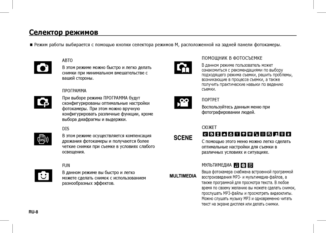 Samsung EC-I80ZZSBA/IN, EC-I80ZZSBA/FR, EC-I80ZZBBA/FR, EC-I80ZZSBA/E2, EC-I80ZZBBA/E2, EC-I80ZZBDA/E3 Селектор режимов, Авто 