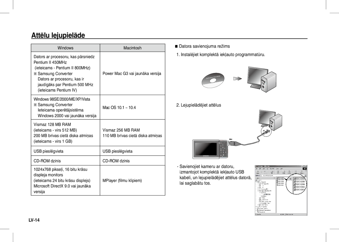 Samsung EC-I80ZZSDA/E3, EC-I80ZZSBA/FR, EC-I80ZZBBA/FR, EC-I80ZZSBA/E2 manual Attēlu lejupielāde, LV-14, Windows Macintosh 