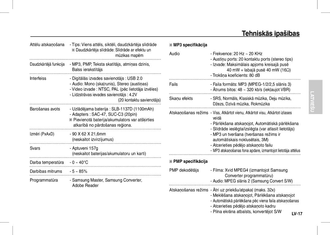 Samsung EC-I80ZZBBC/E1, EC-I80ZZSBA/FR, EC-I80ZZBBA/FR, EC-I80ZZSBA/E2, EC-I80ZZBBA/E2 MP3 specifikācija, PMP specifikācija 