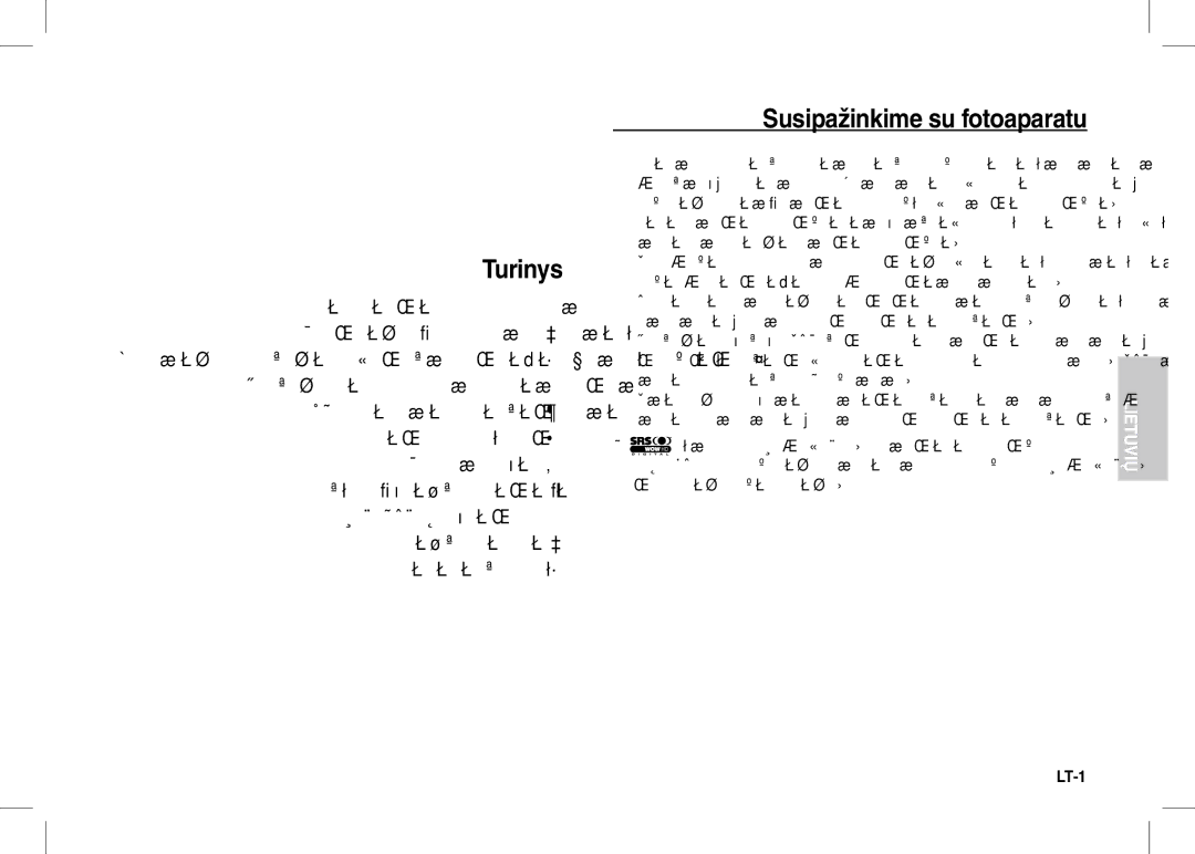 Samsung EC-I80ZZBDA/AS, EC-I80ZZSBA/FR, EC-I80ZZBBA/FR, EC-I80ZZSBA/E2 manual Turinys, Susipažinkime su fotoaparatu, Lt- 
