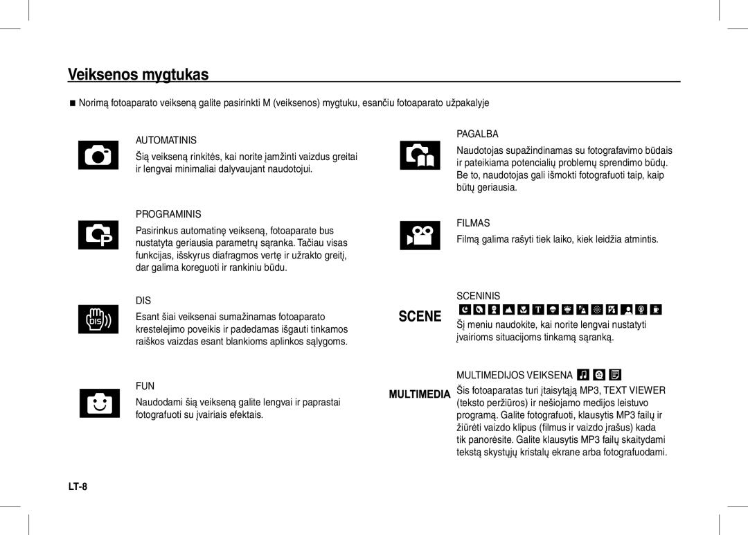 Samsung EC-I80ZZBBA/AR, EC-I80ZZSBA/FR, EC-I80ZZBBA/FR, EC-I80ZZSBA/E2, EC-I80ZZBAA Veiksenos mygtukas, Multimedijos veiksena 