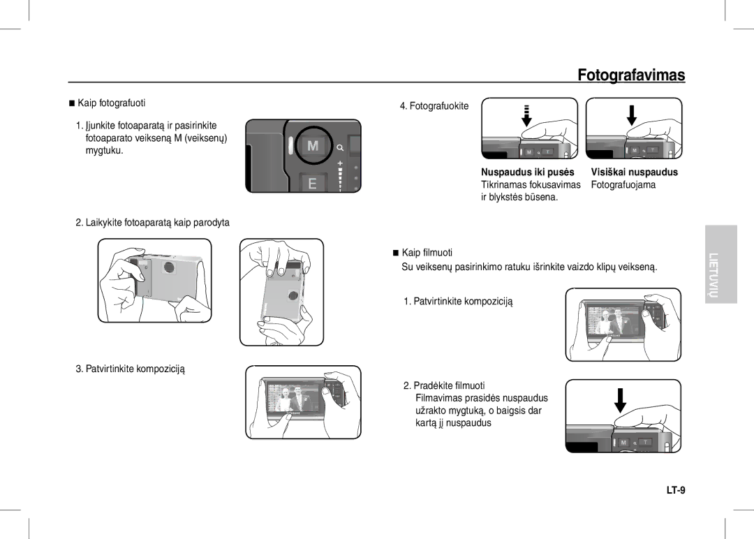 Samsung EC-I80ZZBBB/MX Fotografavimas, Kaip fotografuoti, Nuspaudus iki pusės, Fotografuojama, Tikrinamas fokusavimas 