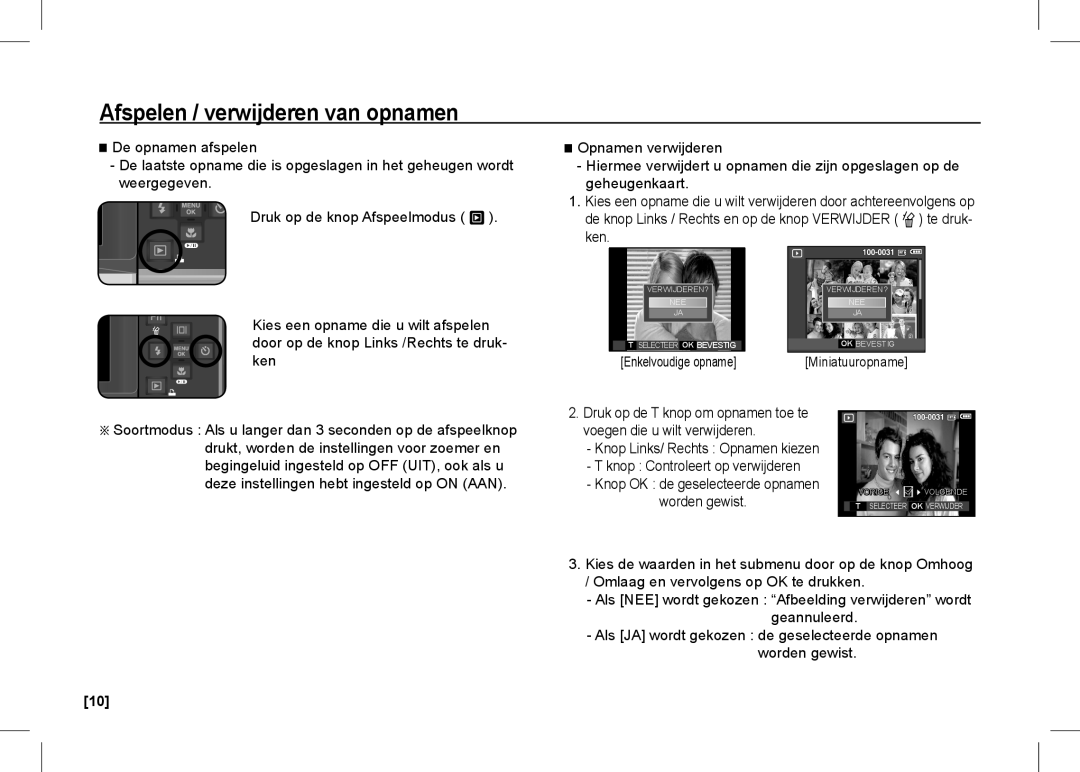 Samsung EC-I80ZZSBB/E1 manual Afspelen / verwijderen van opnamen, Knop Controleert op verwijderen, Enkelvoudige opname 