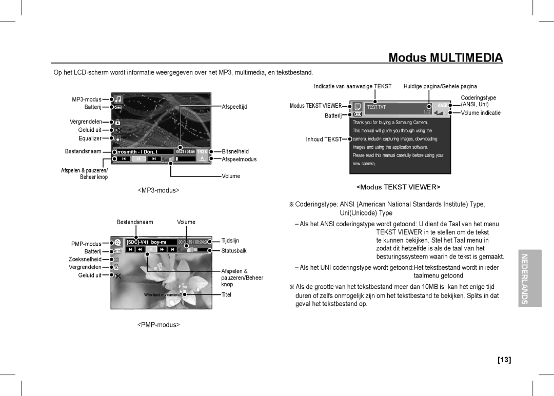 Samsung EC-I80ZZSBA/AU, EC-I80ZZSBA/FR, EC-I80ZZBBA/FR, EC-I80ZZSBA/E2, EC-I80ZZBBA/E2 manual Indicatie van aanwezige Tekst 