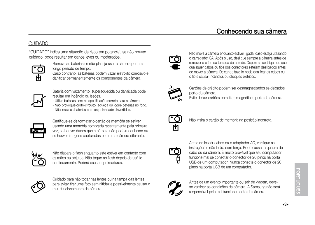 Samsung EC-I80ZZSBB/MX, EC-I80ZZSBA/FR, EC-I80ZZBBA/FR manual Cuidado, Não insira o cartão de memória na posição incorreta 