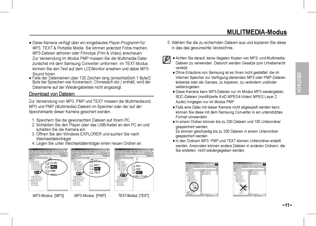 Samsung EC-I80ZZBBA/MX, EC-I80ZZSBA/FR, EC-I80ZZBBA/FR, EC-I80ZZSBA/E2 manual MULITMEDIA-Modus, MP3-Modus MP3 MP3-Modus PMP 