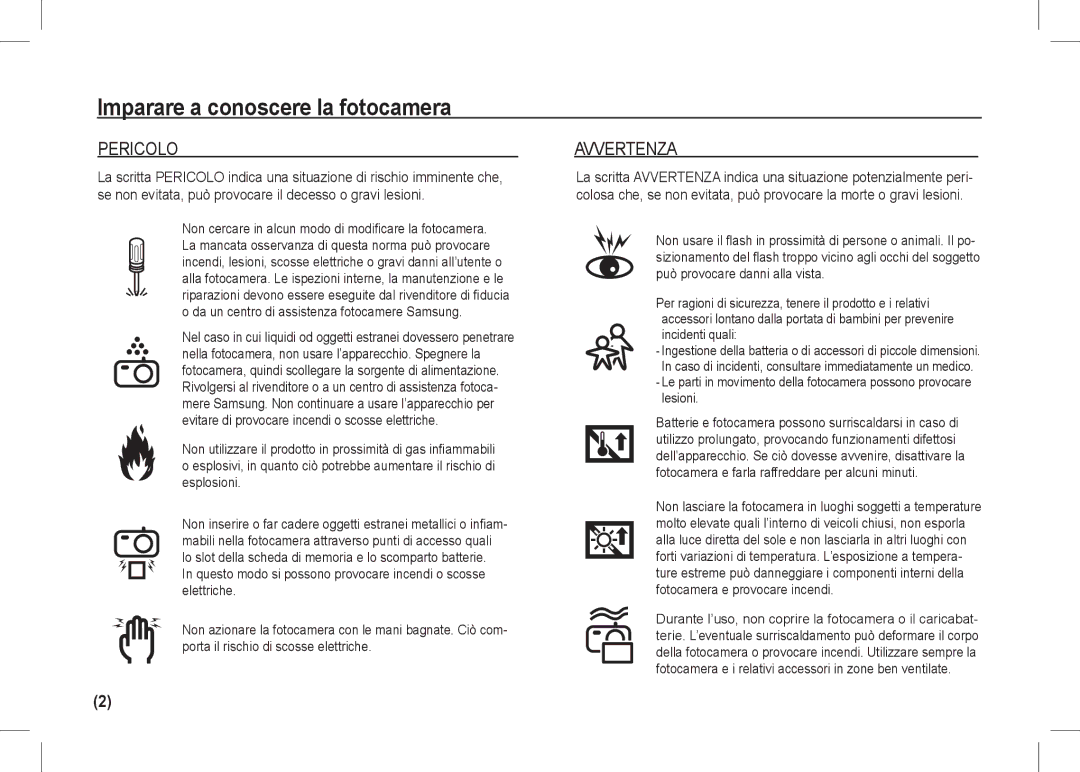 Samsung EC-I80ZZBBA/RU, EC-I80ZZSBA/FR, EC-I80ZZBBA/FR, EC-I80ZZSBA/E2, EC-I80ZZBBA/E2, EC-I80ZZBDA/E3 Pericolo, Avvertenza 