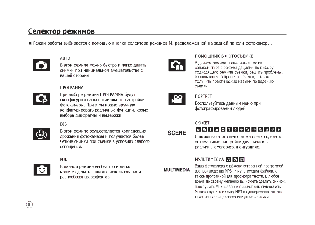 Samsung EC-I80ZZBBA/IT, EC-I80ZZSBA/FR, EC-I80ZZBBA/FR, EC-I80ZZSBA/E2, EC-I80ZZBBA/E2, EC-I80ZZBDA/E3 Селектор режимов, Авто 